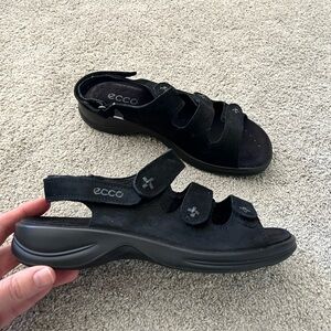 ECCO PRIMO 3 Strap Comfort Size 38 Black Slingback Nubuck Leather Sandals